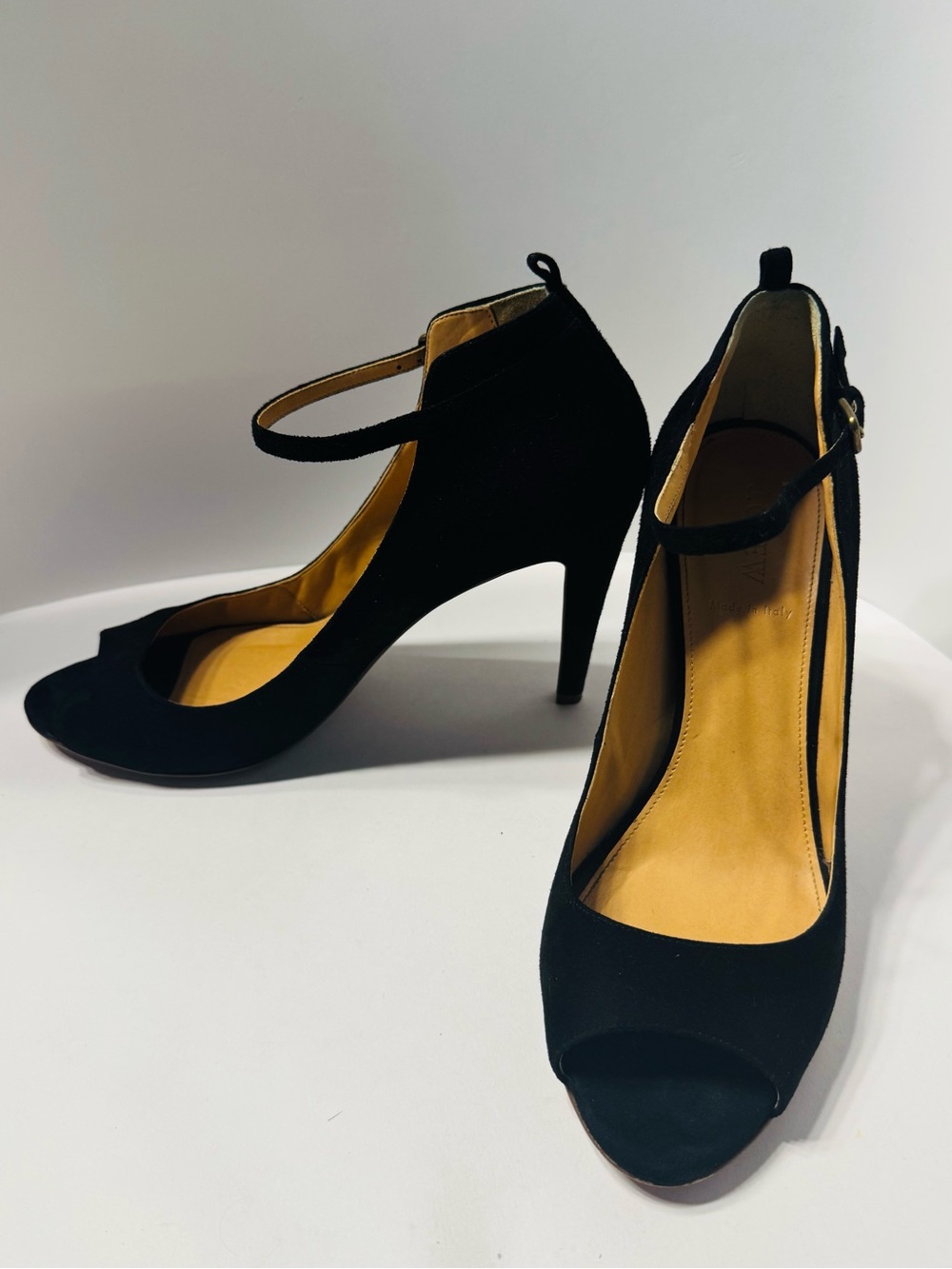 EUC J.Crew Collection Black Suede Peep Toe Ankle Strap Heels Made in Italy US11 - Picture 4 of 8